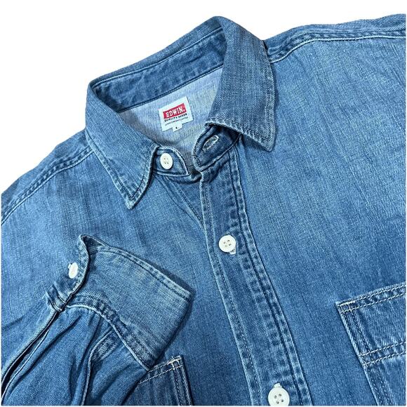 Edwin Denim Shirt Mens Large Blue Long Sleeve Japan Brand Americana Classic - Picture 1 of 11